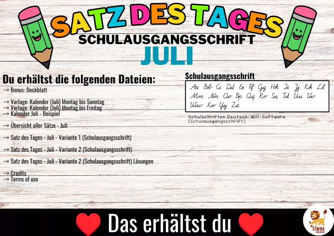 Bild in der Beschreibung des Unterrichtsmaterials Sätze schreiben / Satz des Tages / Schüttelsätze (Schulausgangsschrift) schreiben Sommer Sommerferien Juli von SIMBA Trainers Education #3