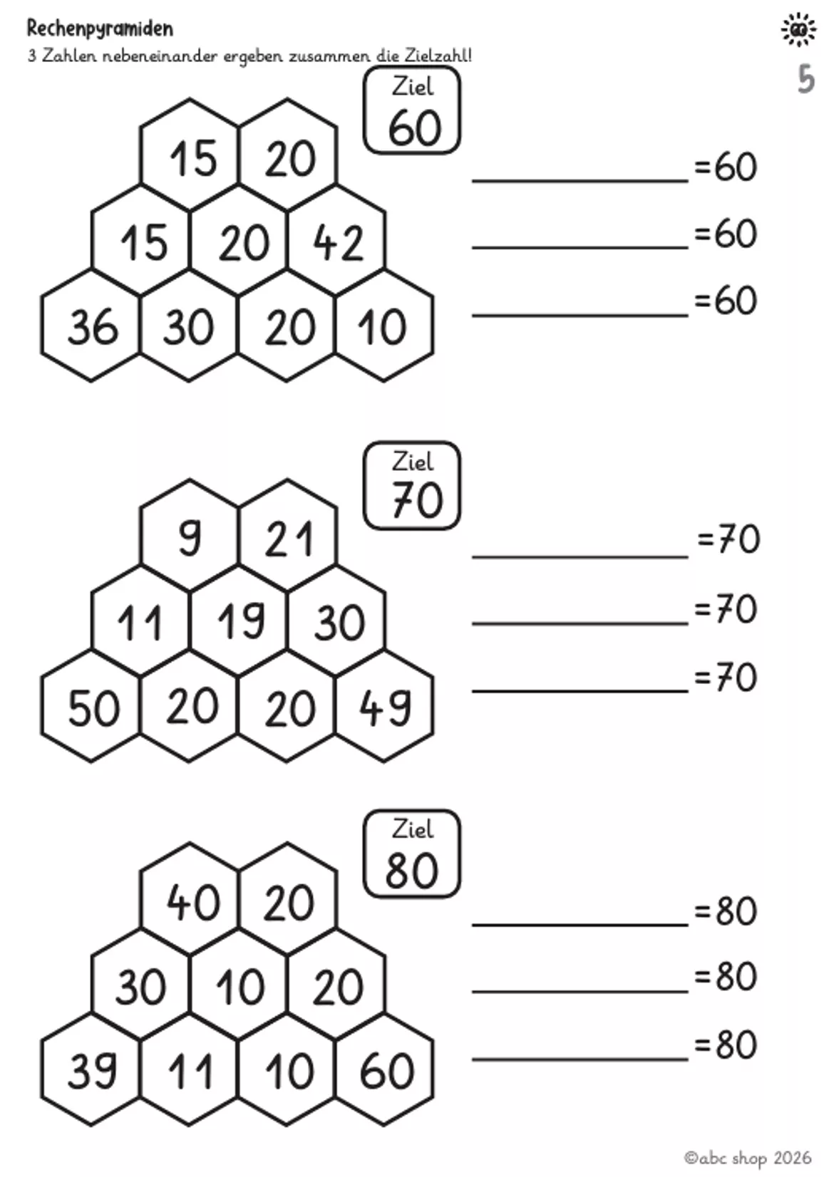 Bild in der Beschreibung des Unterrichtsmaterials Rechenpyramiden im ZR 100 (Zahlzerlegung, Kopfrechnen und Knobeln) von abc shop #1