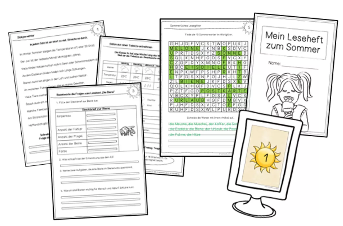 Bild in der Beschreibung des Unterrichtsmaterials Leseheft Sommer (Sommerliches Leseheft) - Klasse 3 von Frau Espunkt #1