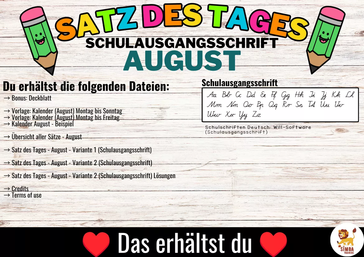 Bild in der Beschreibung des Unterrichtsmaterials Sätze schreiben / Satz des Tages / Schüttelsätze (Schulausgangsschrift) schreiben Sommer Sommerferien Back to school Schulstart August von SIMBA Trainers Education #3