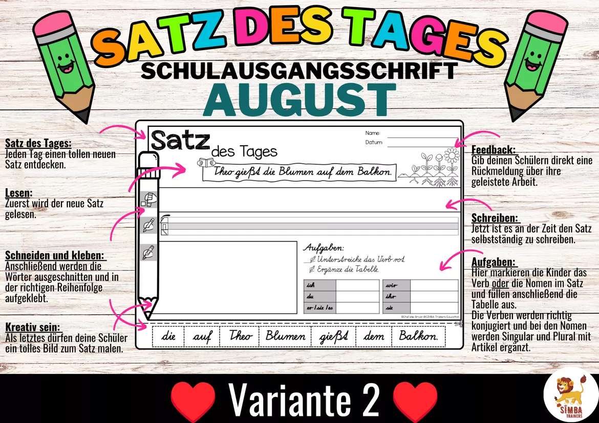 Bild in der Beschreibung des Unterrichtsmaterials Sätze schreiben / Satz des Tages / Schüttelsätze (Schulausgangsschrift) schreiben Sommer Sommerferien Back to school Schulstart August von SIMBA Trainers Education #2