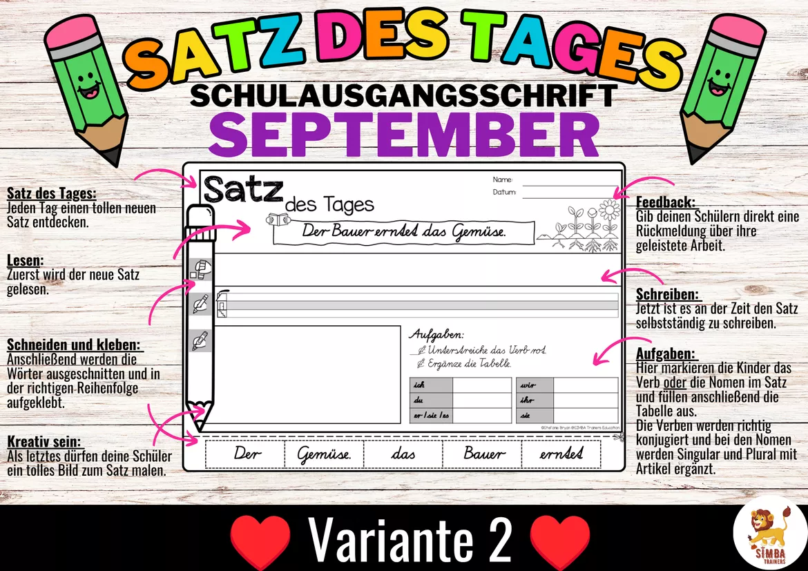 Bild in der Beschreibung des Unterrichtsmaterials Sätze schreiben / Satz des Tages / Schüttelsätze (Schulausgangsschrift) schreiben Herbst Back to school Schulstart September von SIMBA Trainers Education #2