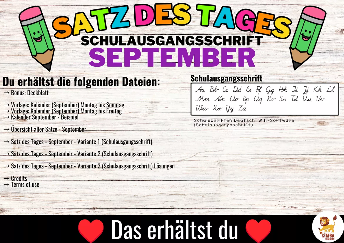 Bild in der Beschreibung des Unterrichtsmaterials Sätze schreiben / Satz des Tages / Schüttelsätze (Schulausgangsschrift) schreiben Herbst Back to school Schulstart September von SIMBA Trainers Education #3