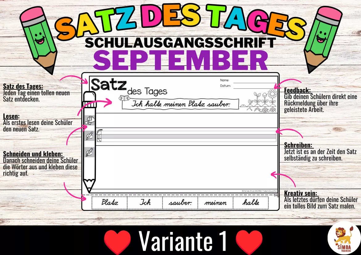 Bild in der Beschreibung des Unterrichtsmaterials Sätze schreiben / Satz des Tages / Schüttelsätze (Schulausgangsschrift) schreiben Herbst Back to school Schulstart September von SIMBA Trainers Education #1