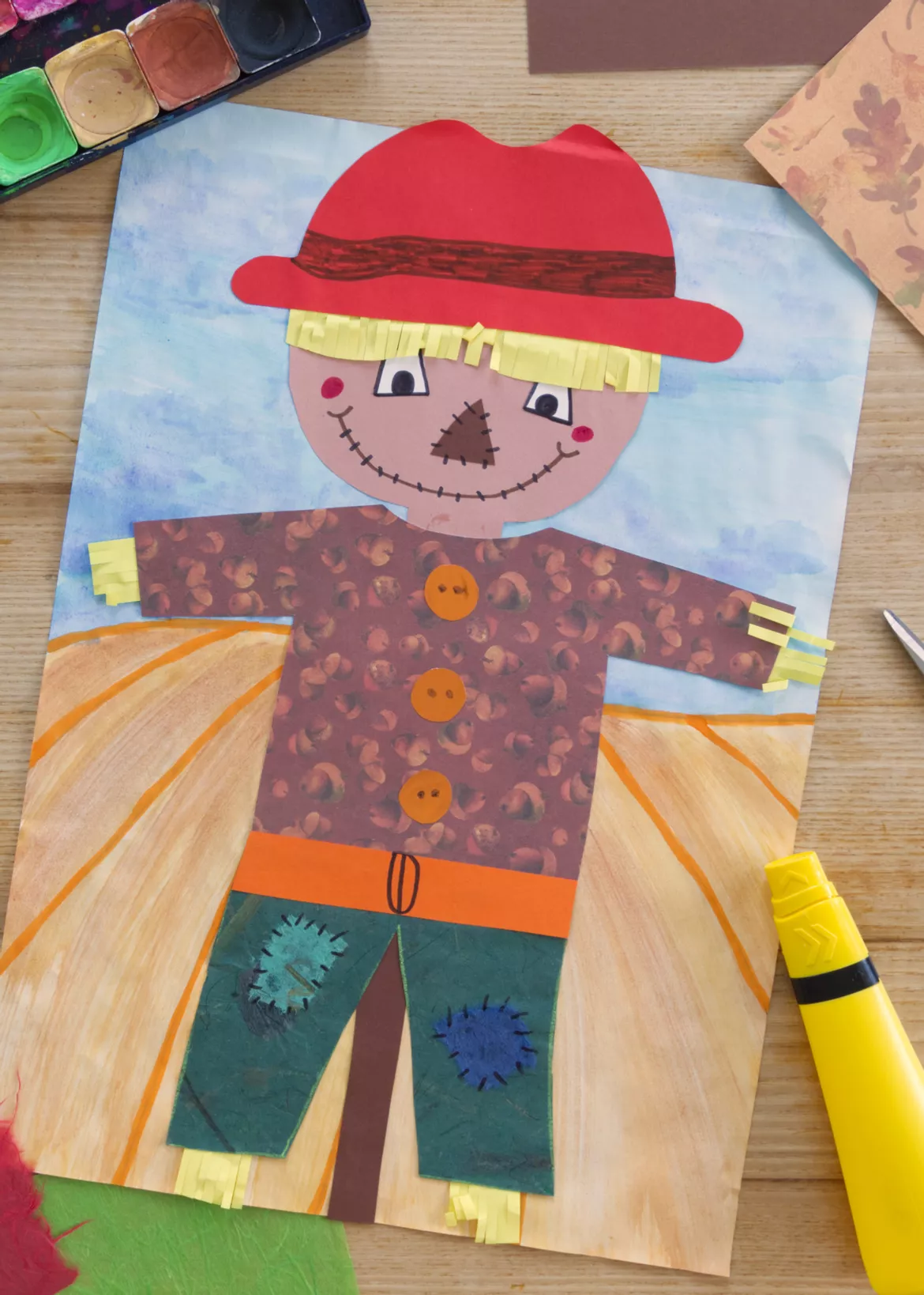 Bild in der Beschreibung des Unterrichtsmaterials Kunst Herbst, Vogelscheuche malen, Grundschule von Pinselpauker #1