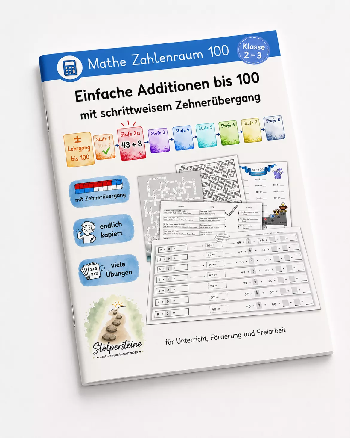Bild in der Beschreibung des Unterrichtsmaterials Einfache Additionen bis 100 mit schrittweisem Zehnerübergang (± Lehrgang bis 100, Stufe 2a/8) von Stolpersteine #7