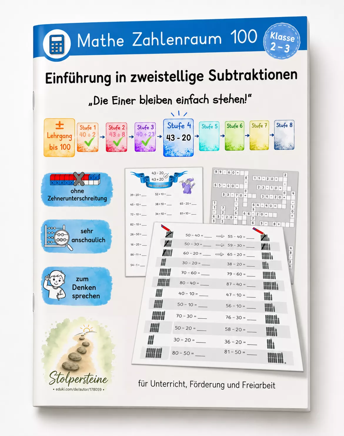Bild in der Beschreibung des Unterrichtsmaterials Einführung in die zweistellige Subtraktion ZE±Z (± Lehrgang Zahlenraum 100, Stufe 4/8) von Stolpersteine #6