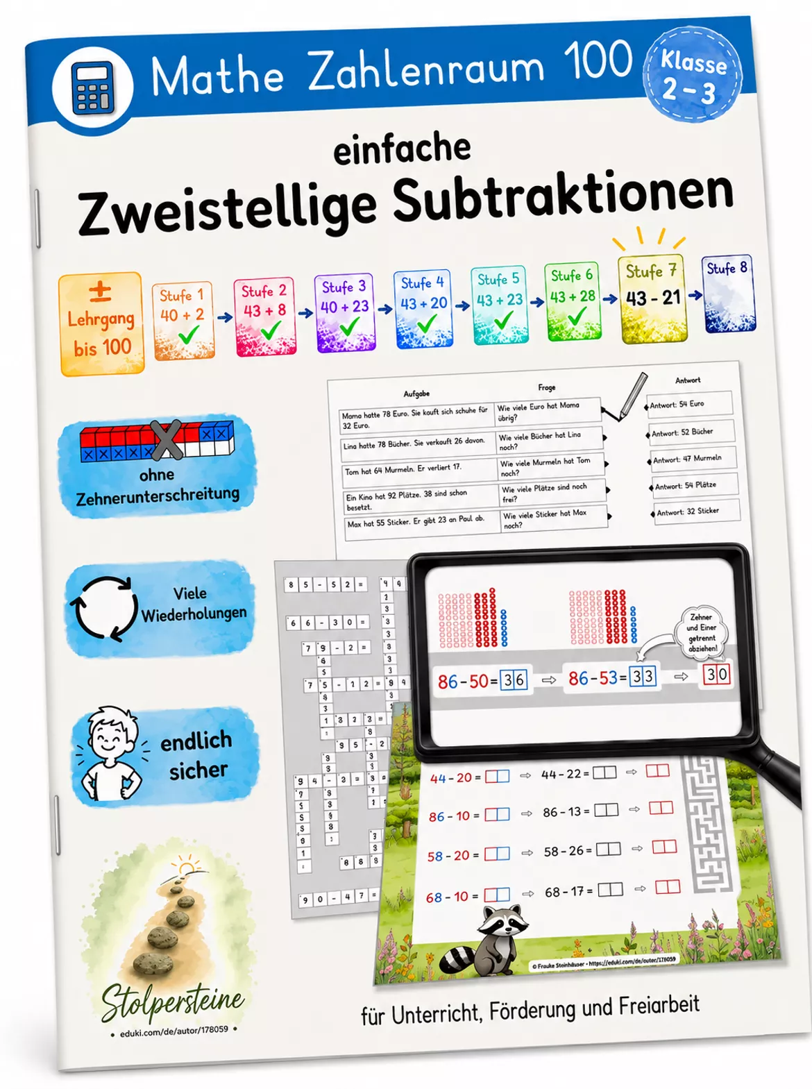 Bild in der Beschreibung des Unterrichtsmaterials Einfache zweistellige Subtraktionen (± Lehrgang bis 100, Stufe 7/8, ZE-ZE ohne ZU) von Stolpersteine #5
