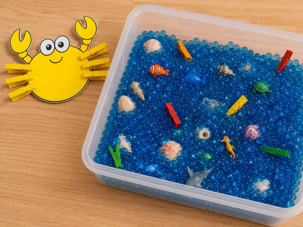 Bild in der Beschreibung des Unterrichtsmaterials Krabben im Sommer – Farben zuordnen mit Wäscheklammern | Feinmotorik & Pränumerik von DieRelitante #1