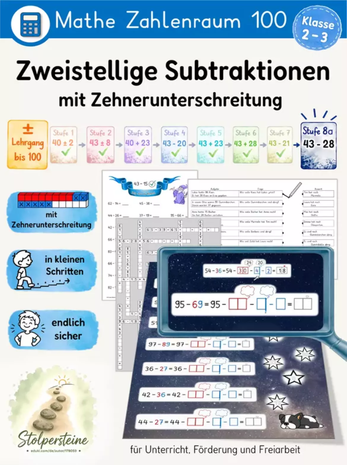 Bild in der Beschreibung des Unterrichtsmaterials Plus Minus bis 100, schnelle Wechsel meistern (± Lehrgang bis 100, Stufe 8d/8) ZE ± ZE von Stolpersteine #3