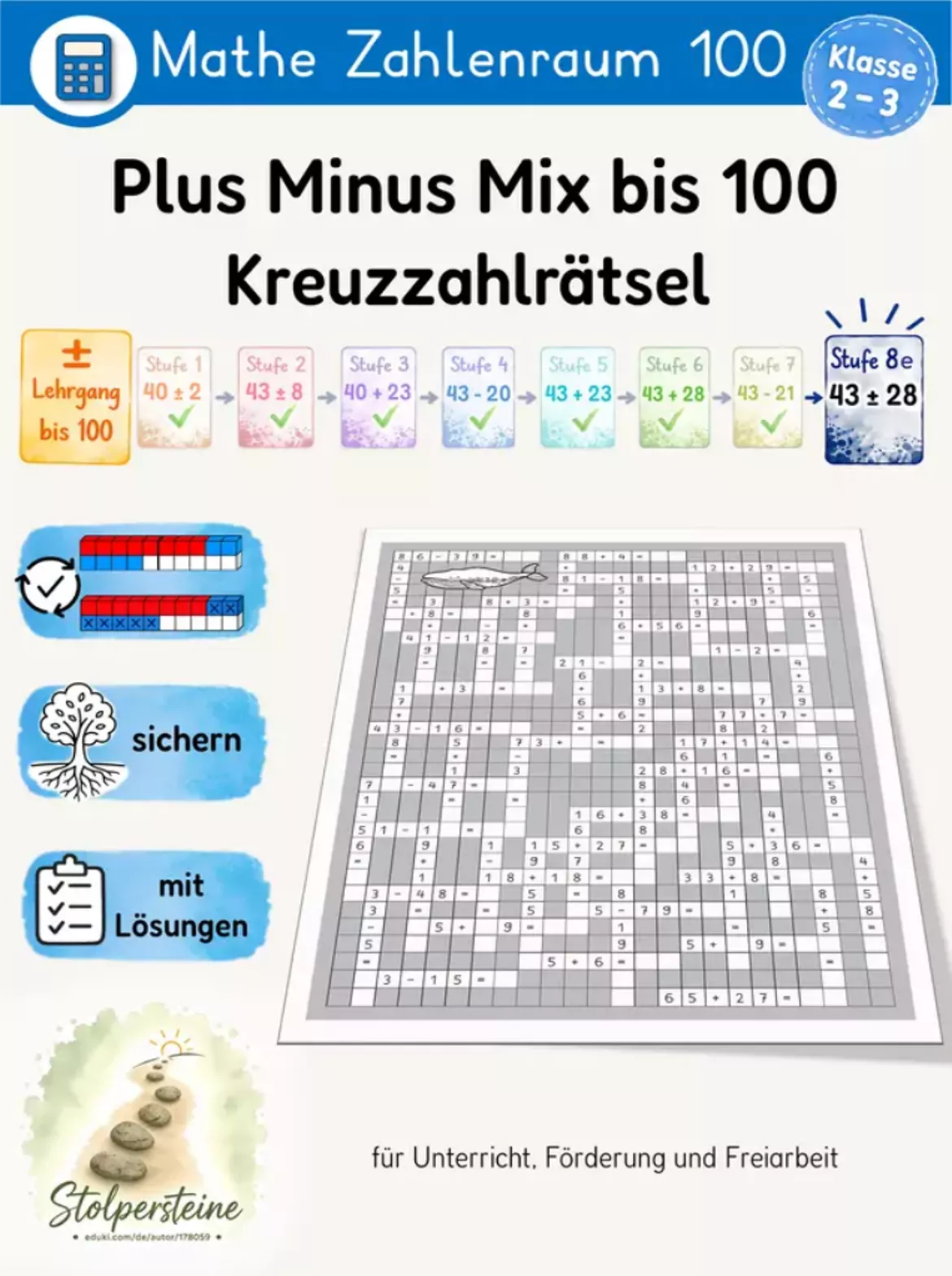 Bild in der Beschreibung des Unterrichtsmaterials Plus Minus bis 100, schnelle Wechsel meistern (± Lehrgang bis 100, Stufe 8d/8) ZE ± ZE von Stolpersteine #5