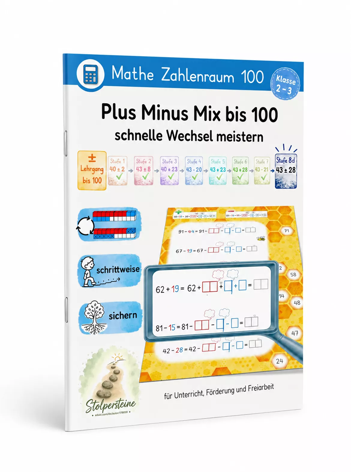 Bild in der Beschreibung des Unterrichtsmaterials Plus Minus bis 100, schnelle Wechsel meistern (± Lehrgang bis 100, Stufe 8d/8) ZE ± ZE von Stolpersteine #8
