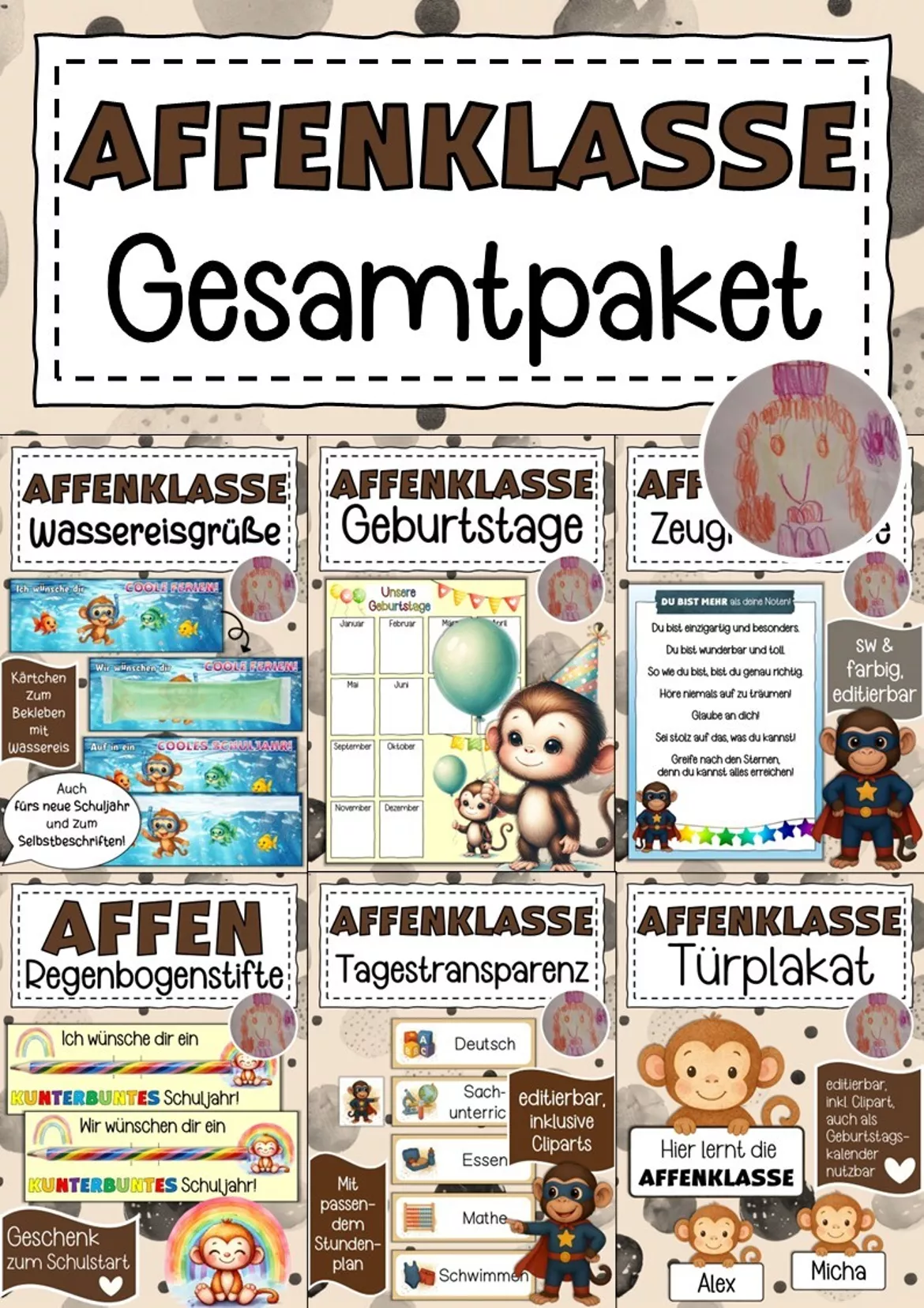 Bild in der Beschreibung des Unterrichtsmaterials Abschiedsgeschenke Affenklasse Klassentier Affe von Abenteuer Grundschule #1
