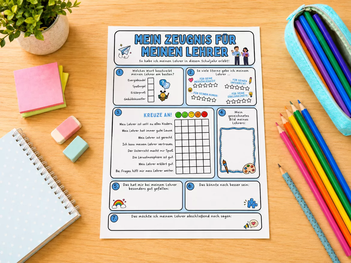 Bild in der Beschreibung des Unterrichtsmaterials Mein Zeugnis für meinen Lehrer | Wertschätzendes Feedback-Material | Klassenstufe 4, 5, 6, 7 von AES & Unterricht von A bis Z #1