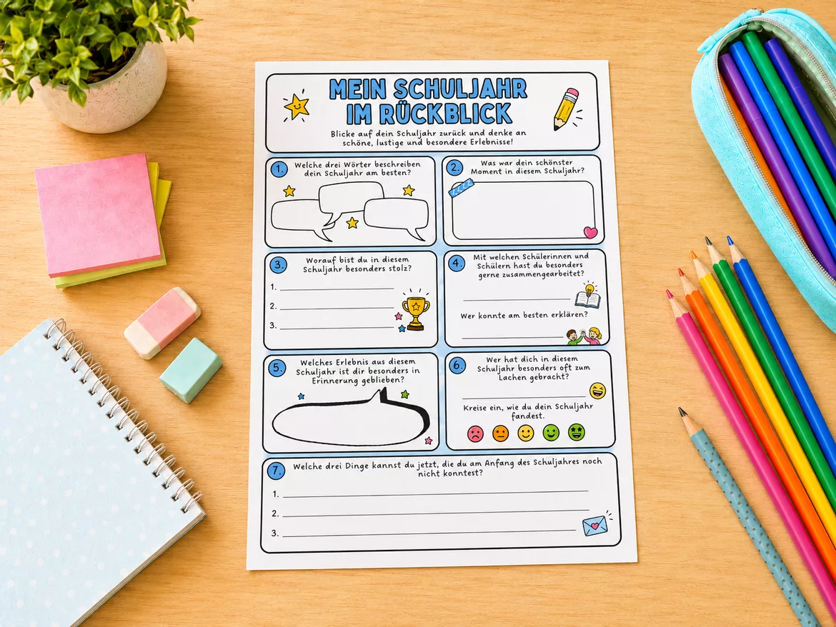 Bild in der Beschreibung des Unterrichtsmaterials Mein Schuljahr im Rückblick | Reflexionsbogen zum Schuljahresende | Klassenstufe 4,5,6,7 von AES von A bis Z #1