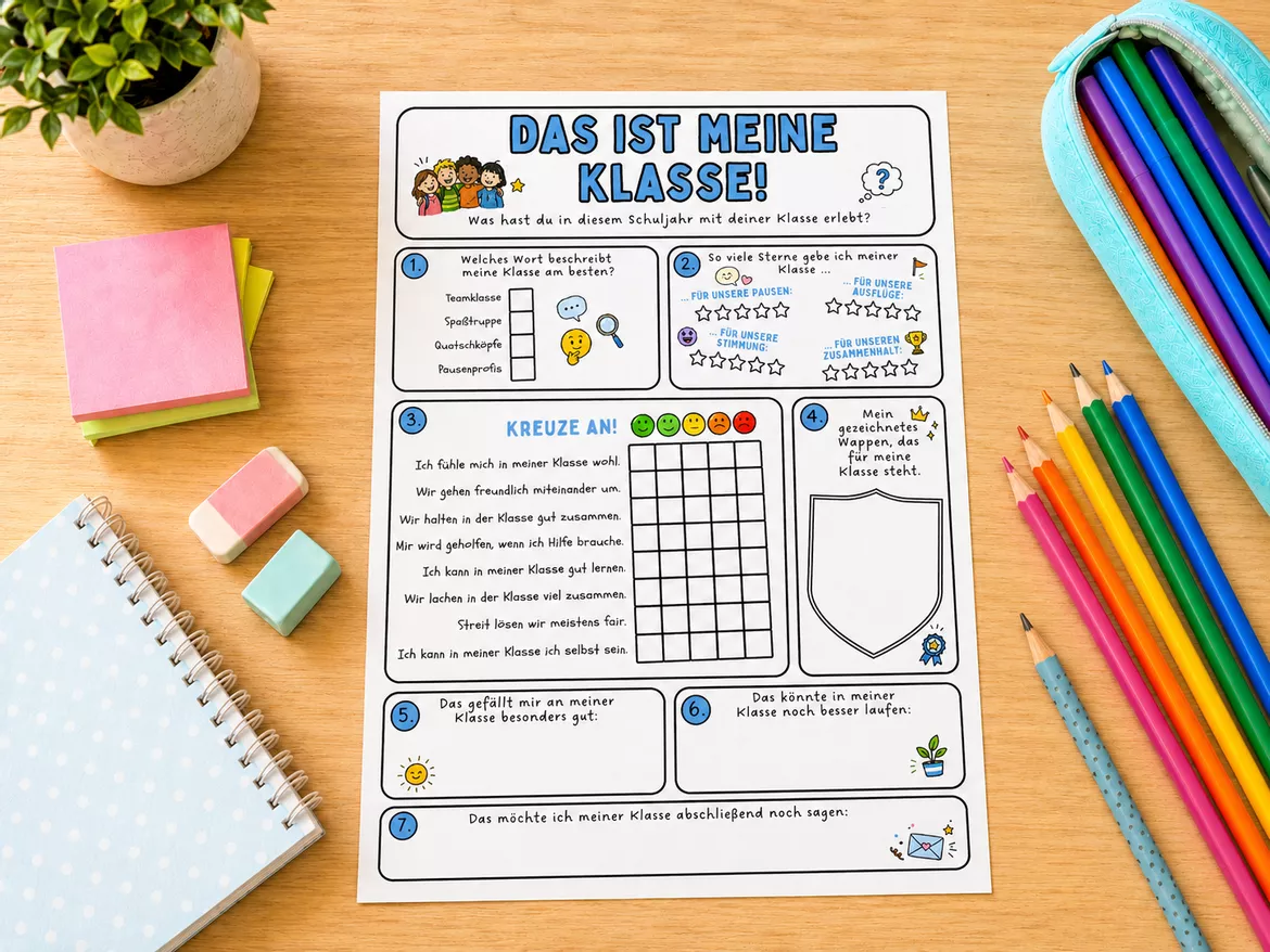 Bild in der Beschreibung des Unterrichtsmaterials Das ist meine Klasse! | Reflexionsbogen zum Schuljahresende | Klassenstufe 4,5,6,7 von AES & Unterricht von A bis Z #1