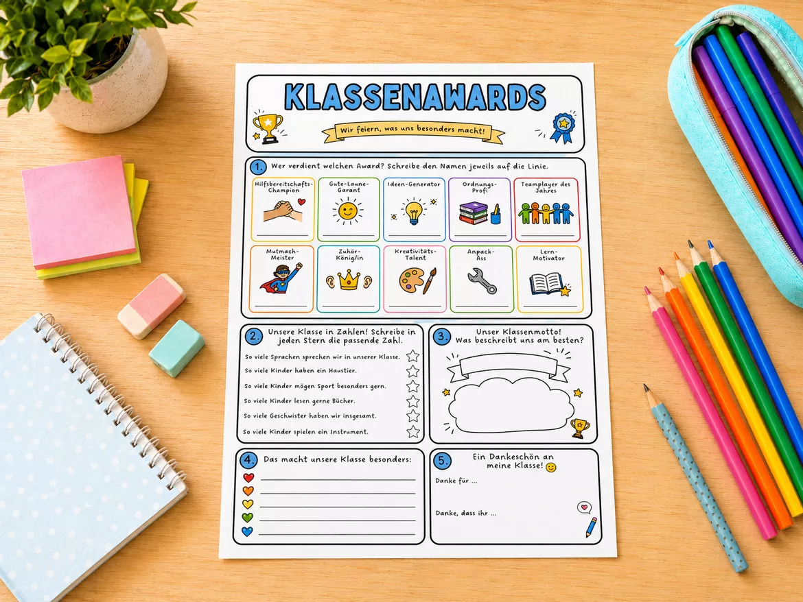 Bild in der Beschreibung des Unterrichtsmaterials Klassenawards | Wertschätzender Reflexionsbogen zum Schuljahresende | Klassenstufe 4,5,6,7 von AES von A bis Z #1