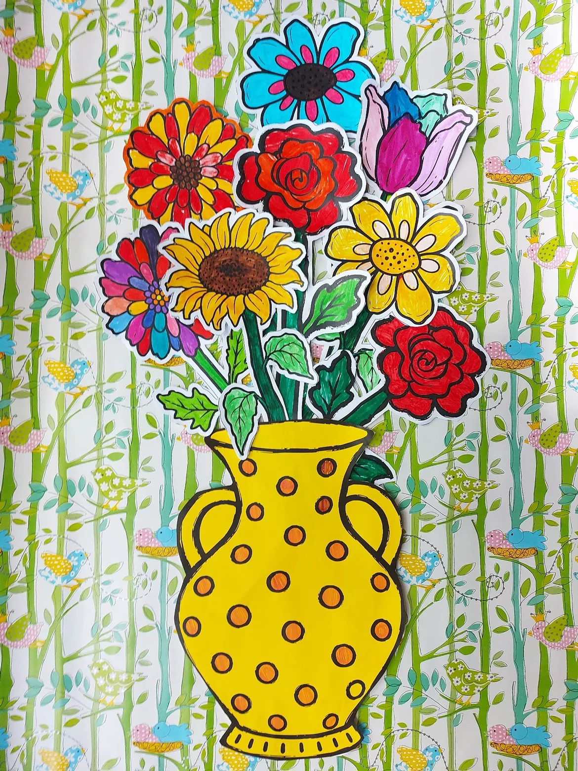 Bild in der Beschreibung des Unterrichtsmaterials Blumen Strauß in Vase Gemeinschaftsbild malen basteln Muttertag von Wolkenland.Graphics #1