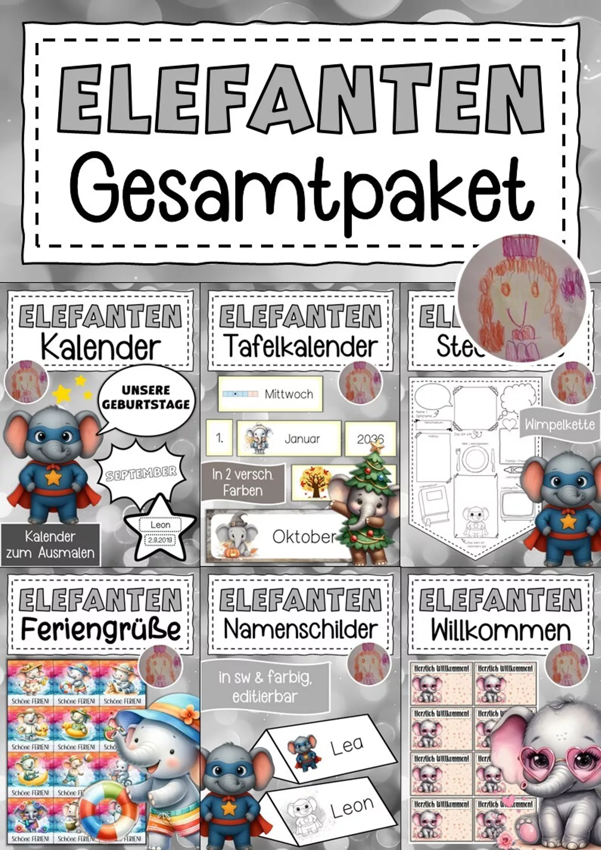 Bild in der Beschreibung des Unterrichtsmaterials Elefantenklasse freies Schreiben Klassentier Elefant von Abenteuer Grundschule #1