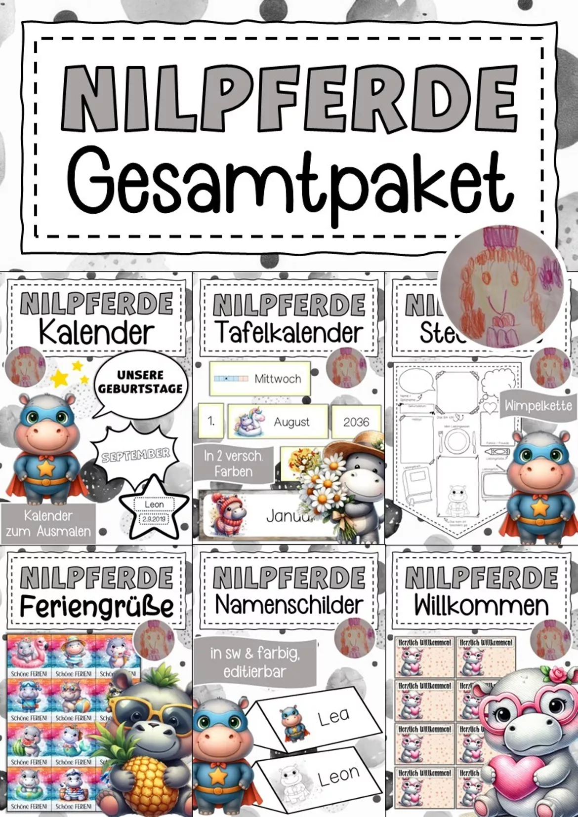 Bild in der Beschreibung des Unterrichtsmaterials Nilpferdklasse freies Schreiben Klassentier Nilpferd von Abenteuer Grundschule #1