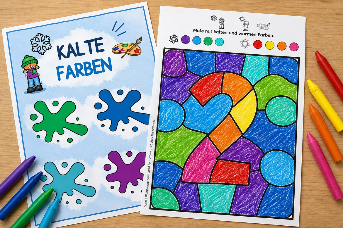 Bild in der Beschreibung des Unterrichtsmaterials Kontrastbilder Zahlen 0–20 – Warme und kalte Farben im Kunstunterricht von DieRelitante #1