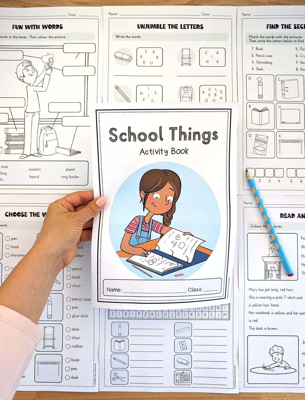 Bild in der Beschreibung des Unterrichtsmaterials School Things Activity Book | Englisch Grundschule | 23 Arbeitsblätter von Brighter Day Classroom #1