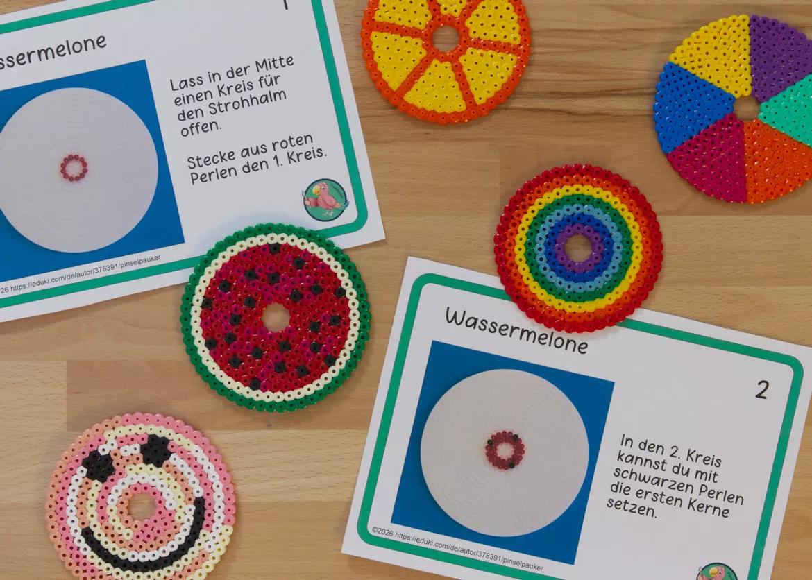 Bild in der Beschreibung des Unterrichtsmaterials Werken Sommer, Deckel für Trinkbecher, Steckperlen, Grundschule von Pinselpauker #2