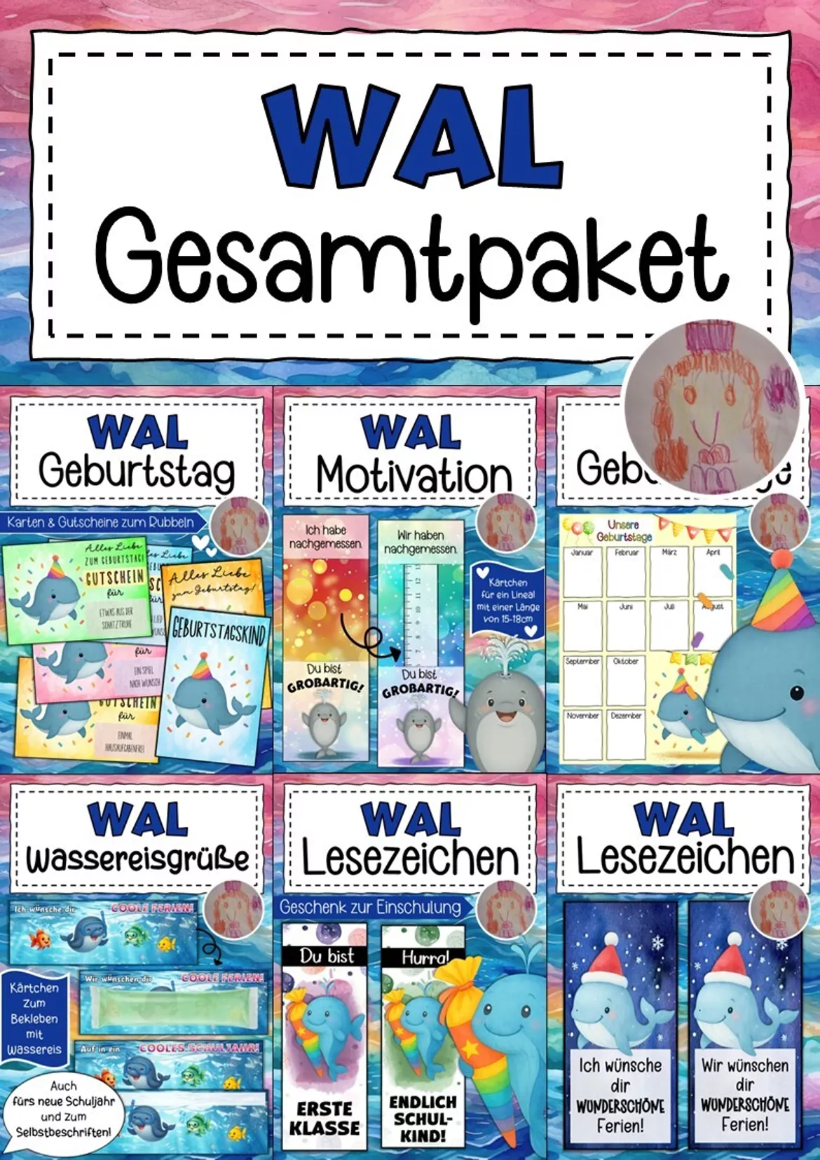 Bild in der Beschreibung des Unterrichtsmaterials Walklasse Krankenmappe Klassentier Wal von Abenteuer Grundschule #1
