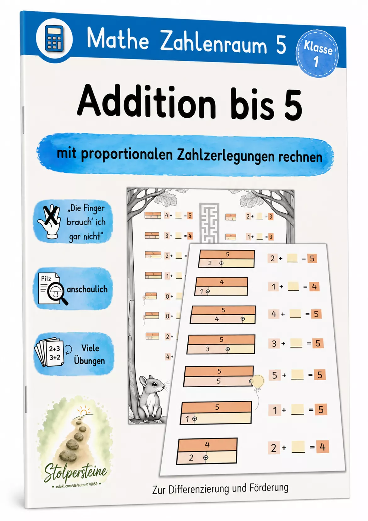 Bild in der Beschreibung des Unterrichtsmaterials Addition bis 5, mit proportionalen Zahlzerlegungen rechnen von Stolpersteine #9