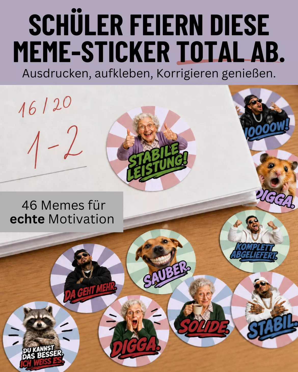 Bild in der Beschreibung des Unterrichtsmaterials Korrektursticker Memes von Sir Tobey - Ethik mit Klasse und alles zum Schulstart #2