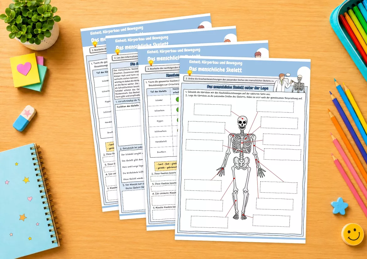 Bild in der Beschreibung des Unterrichtsmaterials Das menschliche Skelett | Arbeitsblätter mit Lösungen und Präsentation für die Klassen 6, 7 und 8 von AES & Unterricht von A bis Z #1