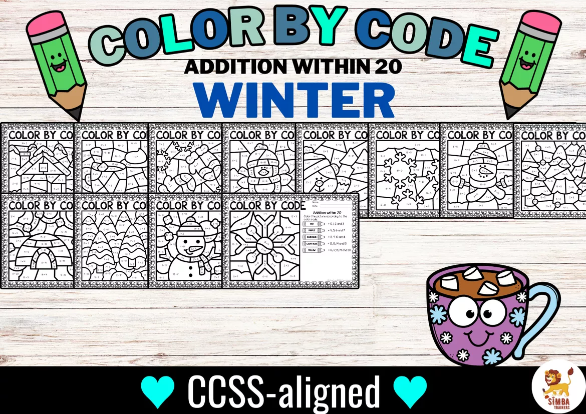 Bild in der Beschreibung des Unterrichtsmaterials Color by code - Addition within 20 (Winter) Hiver Additions Mathématiques Anglais von SIMBA Trainers Education #2