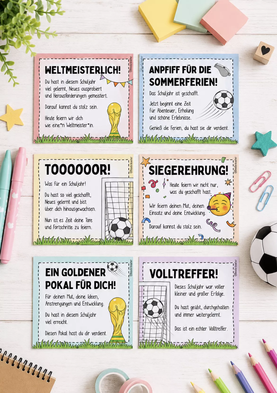 Bild in der Beschreibung des Unterrichtsmaterials Grußkarten zur Fußball-WM 2026 Schuljahresende / Abschied / Zeugnis von Doodleteacher #1