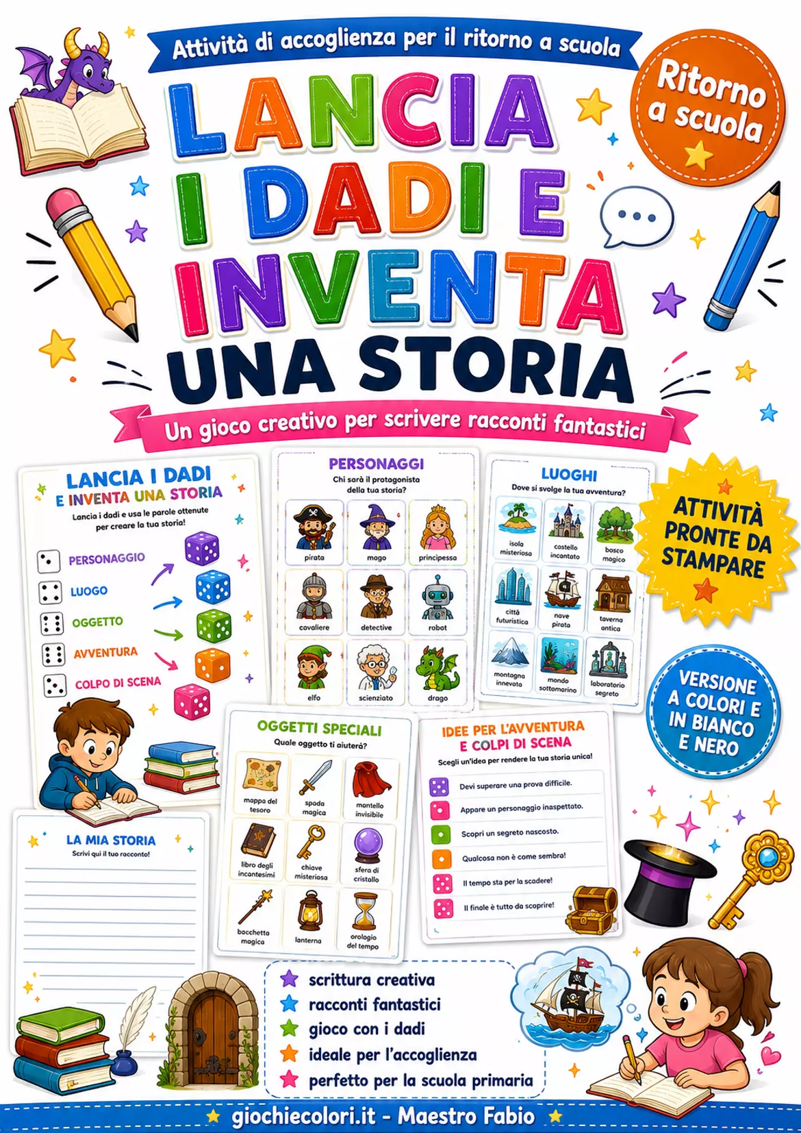 Bild in der Beschreibung des Unterrichtsmaterials Tira il dado e inventa una storia (Progetto accoglienza) von Maestro Fabio Giochiecolori #1