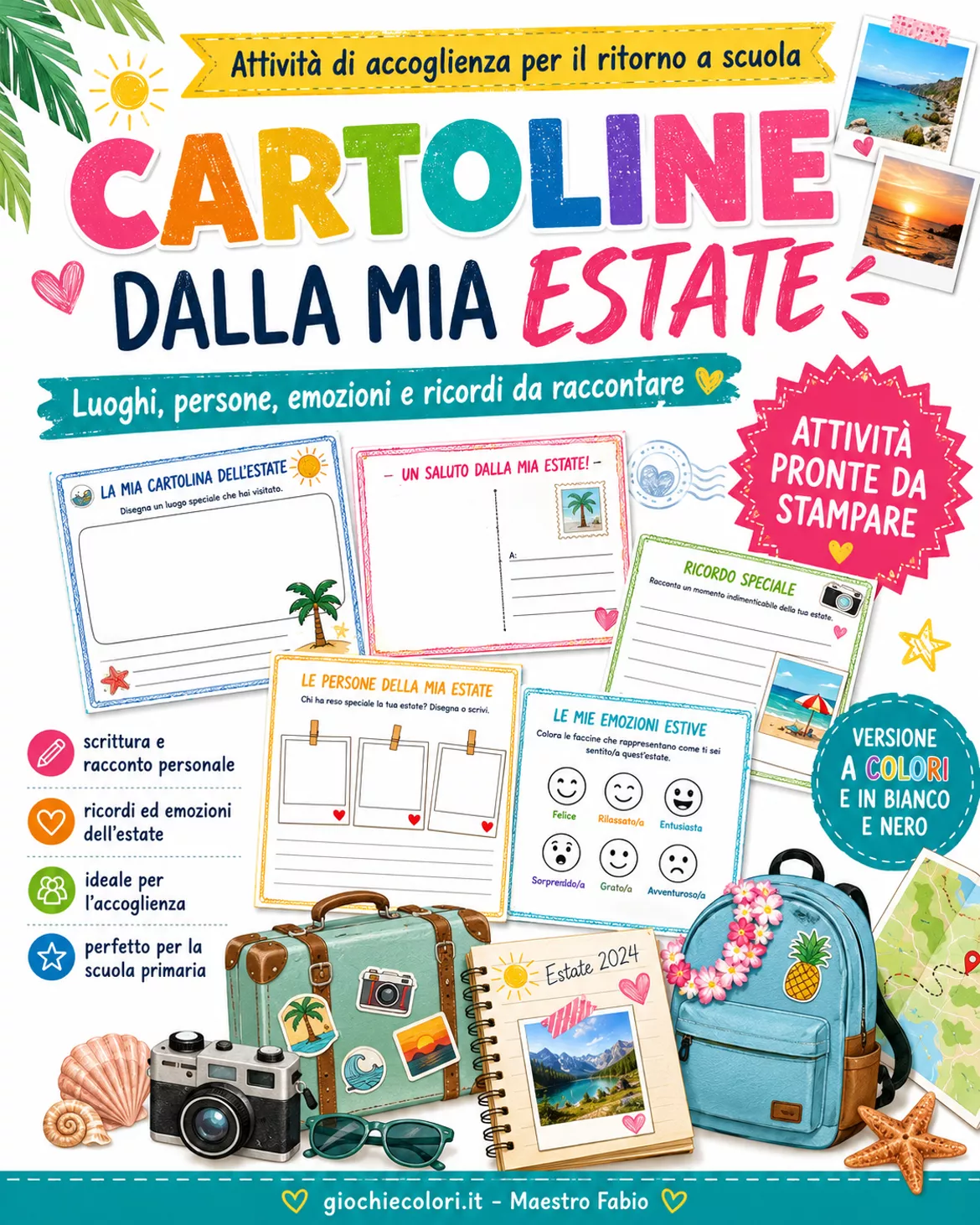 Bild in der Beschreibung des Unterrichtsmaterials Accoglienza - Cartoline dalla mia estate von Maestro Fabio Giochiecolori #1