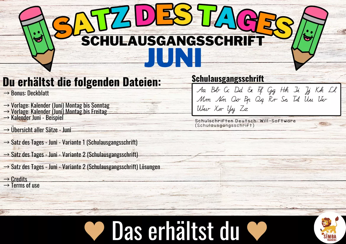 Bild in der Beschreibung des Unterrichtsmaterials Sätze schreiben / Satz des Tages / Schüttelsätze (Schulausgangsschrift) schreiben Frühling Sommer Juni Duits von SIMBA Trainers Education #3