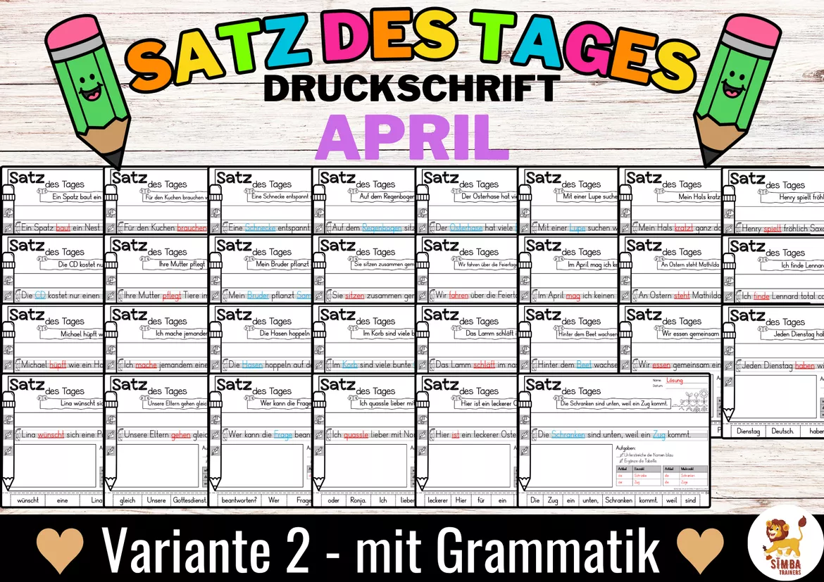Bild in der Beschreibung des Unterrichtsmaterials Sätze schreiben / Satz des Tages / Schüttelsätze (Druckschrift) schreiben April Ostern Frühling Abril Pascua Primavera Alemán von SIMBA Trainers Education #5