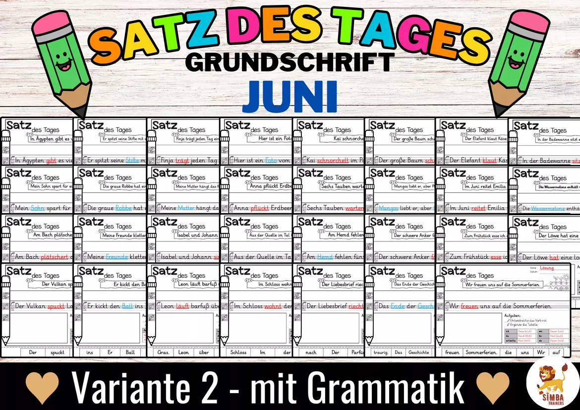 Bild in der Beschreibung des Unterrichtsmaterials Sätze schreiben / Satz des Tages / Schüttelsätze (Grundschrift) schreiben Frühling Sommer Juni Άνοιξη Καλοκαίρι Ιούνιος Γερμανικά von SIMBA Trainers Education #5