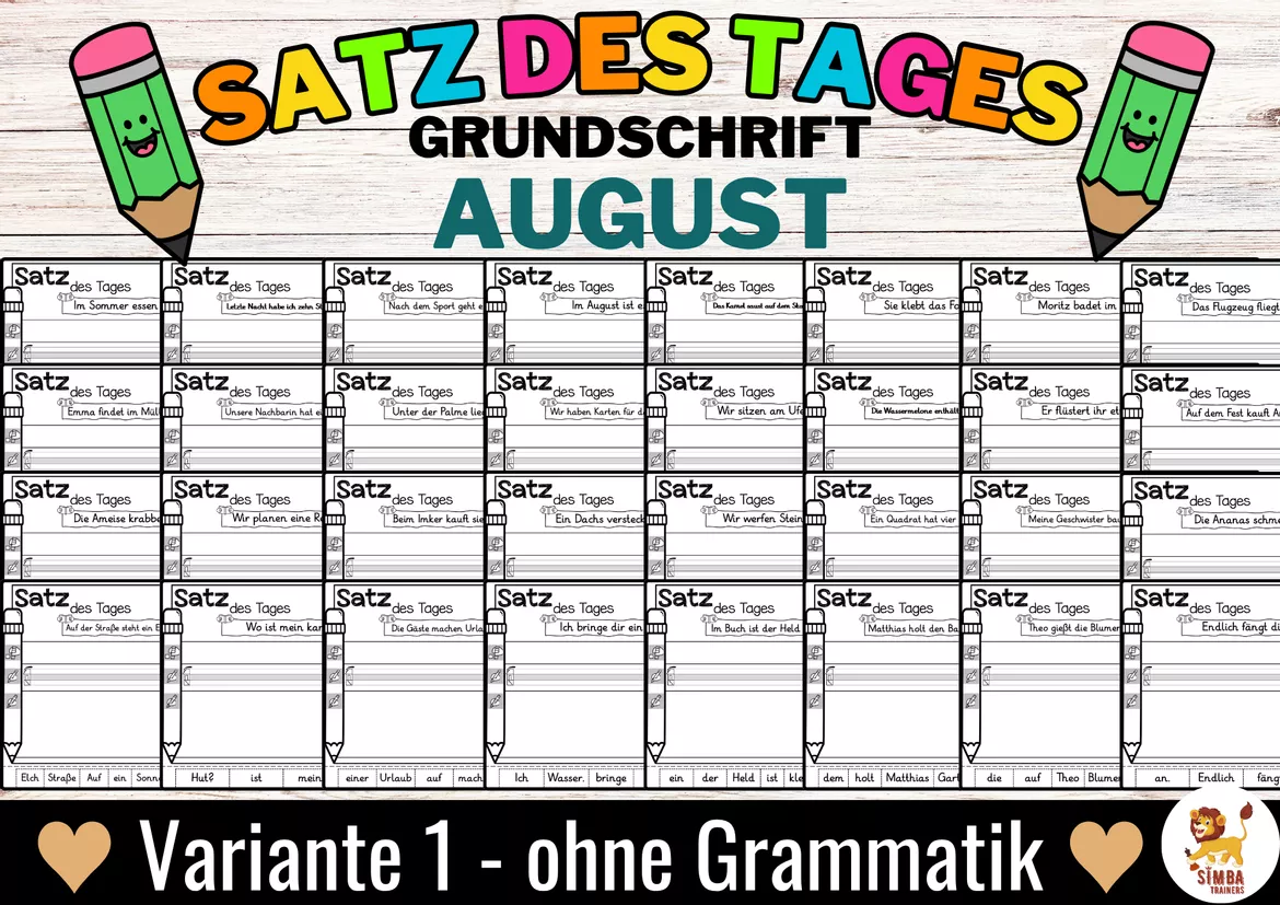 Bild in der Beschreibung des Unterrichtsmaterials Sätze schreiben / Satz des Tages / Schüttelsätze (Grundschrift) schreiben Sommer Sommerferien Back to school Schulstart August Καλοκαίρι Αύγουστος Γερμανικά von SIMBA Trainers Education #4
