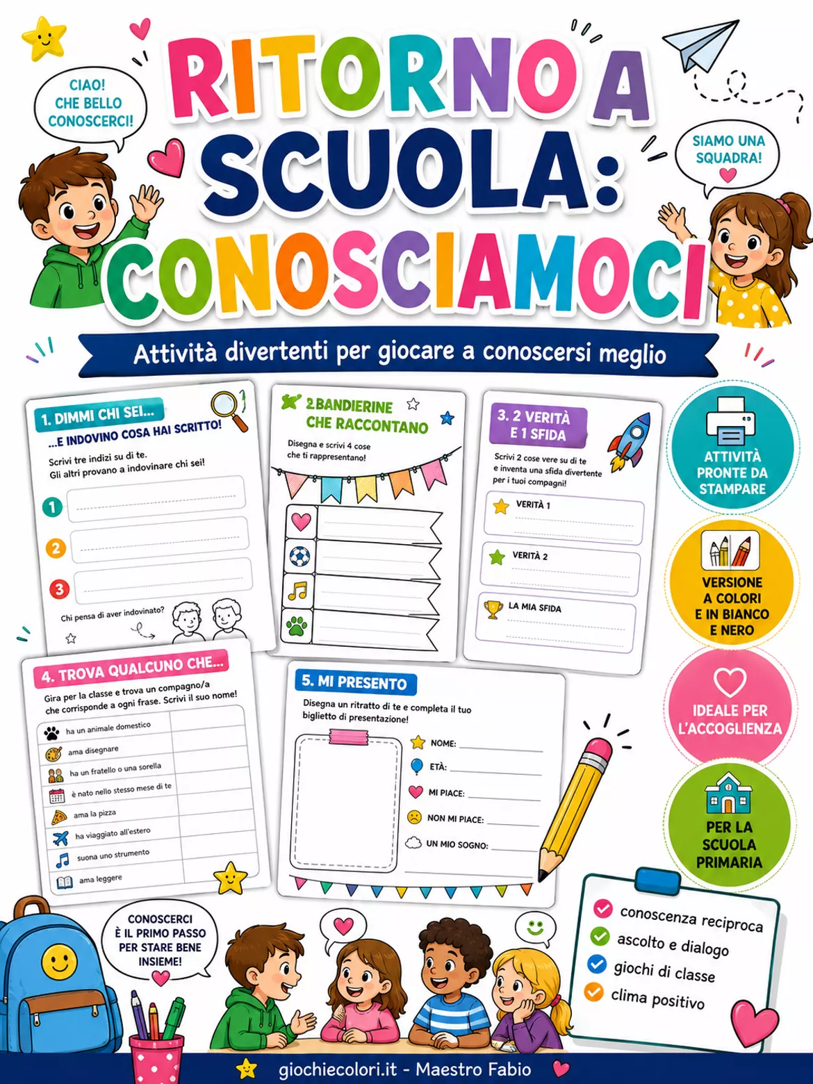 Bild in der Beschreibung des Unterrichtsmaterials Ritorno a scuola: conosciamoci! Attività di accoglienza von Maestro Fabio Giochiecolori #1
