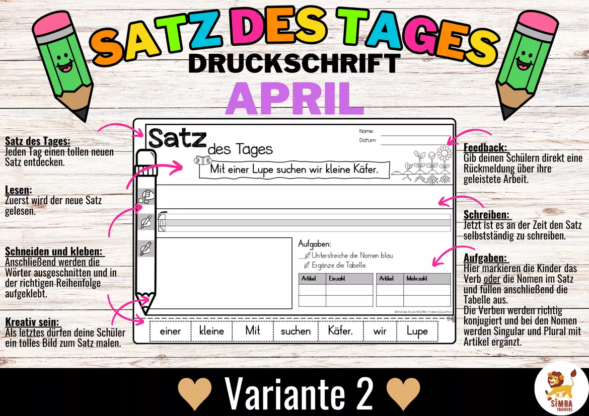 Bild in der Beschreibung des Unterrichtsmaterials Sätze schreiben / Satz des Tages / Schüttelsätze (Druckschrift) schreiben April Ostern Frühling Abril Pascua Primavera Alemán von SIMBA Trainers Education #2