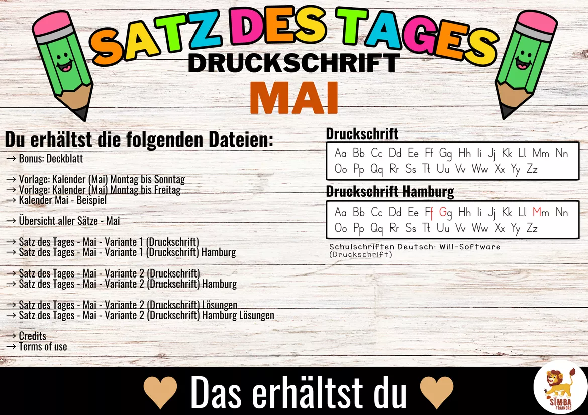 Bild in der Beschreibung des Unterrichtsmaterials Sätze schreiben / Satz des Tages / Schüttelsätze (Druckschrift) schreiben Frühling Muttertag Vatertag Mai Primavera Día de la Madre Día del Padre Mayo Alemán von SIMBA Trainers Education #3