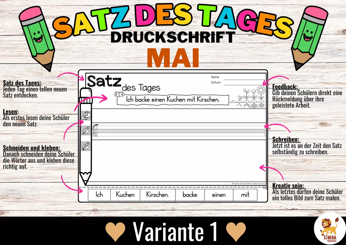 Bild in der Beschreibung des Unterrichtsmaterials Sätze schreiben / Satz des Tages / Schüttelsätze (Druckschrift) schreiben Frühling Muttertag Vatertag Mai Primavera Día de la Madre Día del Padre Mayo Alemán von SIMBA Trainers Education #1