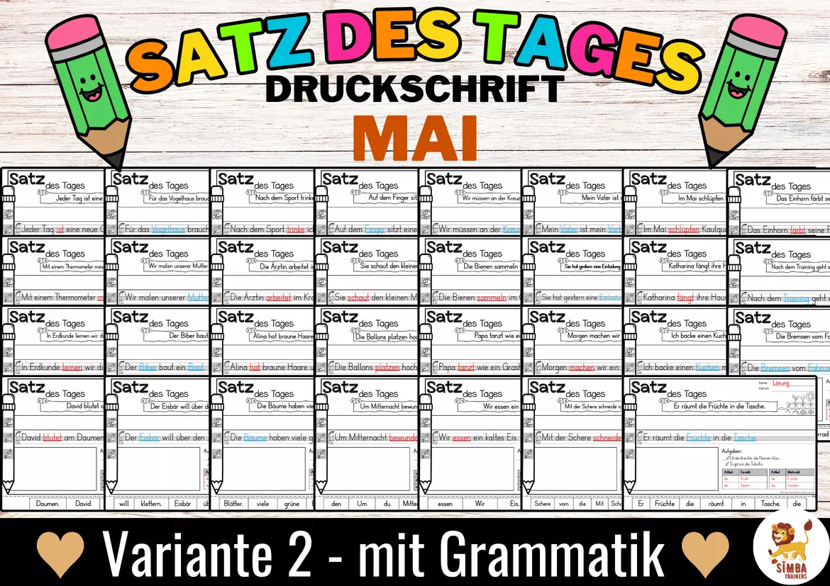 Bild in der Beschreibung des Unterrichtsmaterials Sätze schreiben / Satz des Tages / Schüttelsätze (Druckschrift) schreiben Frühling Muttertag Vatertag Mai Primavera Día de la Madre Día del Padre Mayo Alemán von SIMBA Trainers Education #5