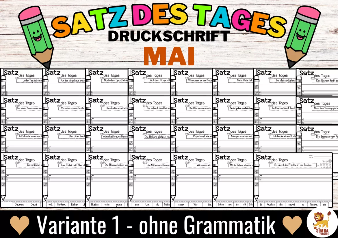 Bild in der Beschreibung des Unterrichtsmaterials Sätze schreiben / Satz des Tages / Schüttelsätze (Druckschrift) schreiben Frühling Muttertag Vatertag Mai Primavera Día de la Madre Día del Padre Mayo Alemán von SIMBA Trainers Education #4