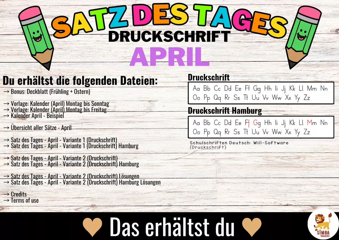 Bild in der Beschreibung des Unterrichtsmaterials Sätze schreiben / Satz des Tages / Schüttelsätze (Druckschrift) schreiben April Ostern Frühling Abril Pascua Primavera Alemán von SIMBA Trainers Education #3