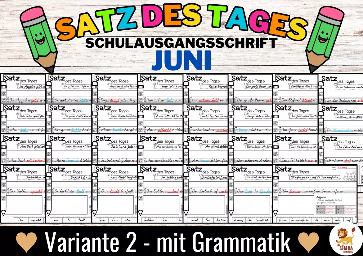 Bild in der Beschreibung des Unterrichtsmaterials Sätze schreiben / Satz des Tages / Schüttelsätze (Schulausgangsschrift) schreiben Frühling Sommer Juni Primavera Estate Giugno Tedesco von SIMBA Trainers Education #5