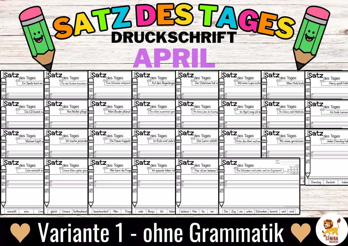 Bild in der Beschreibung des Unterrichtsmaterials Sätze schreiben / Satz des Tages / Schüttelsätze (Druckschrift) schreiben April Ostern Frühling Abril Pascua Primavera Alemán von SIMBA Trainers Education #4