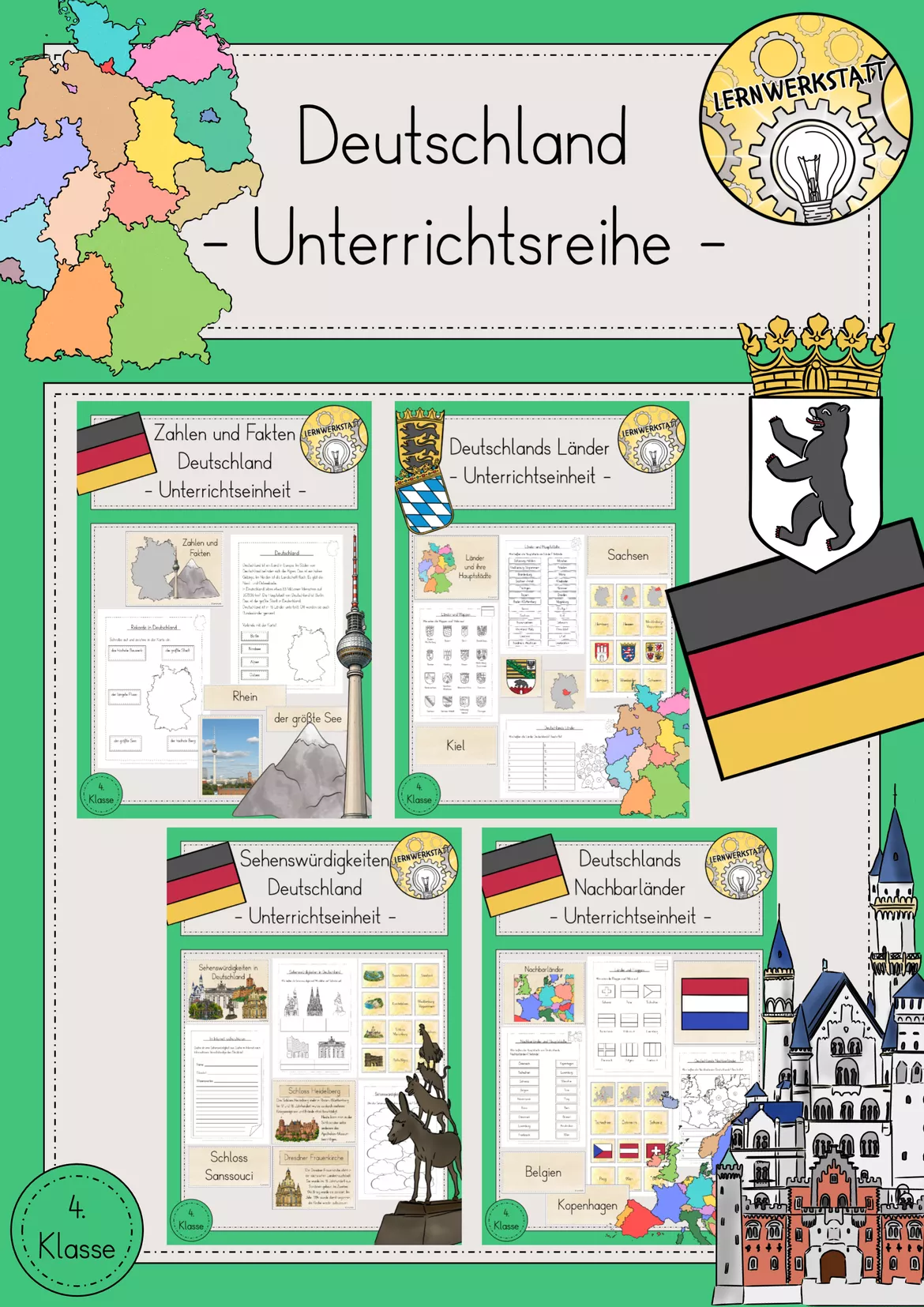 Bild in der Beschreibung des Unterrichtsmaterials Deutschland Arbeitsblatt kostenlos von Lernwerkstatt - Unterrichtsmaterial für Sachunterricht, Mathe, Deutsch, Kunst und Religion #1