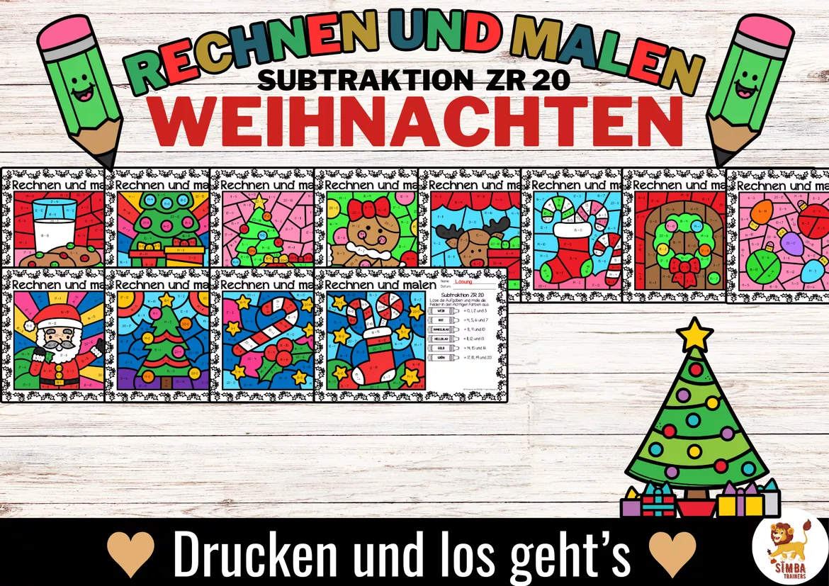 Bild in der Beschreibung des Unterrichtsmaterials Rechen-Mal-Blätter - Subtraktion ZR 20 (Weihnachten) Navidad Sumas y restas Matemáticas Alemán von SIMBA Trainers Education #3